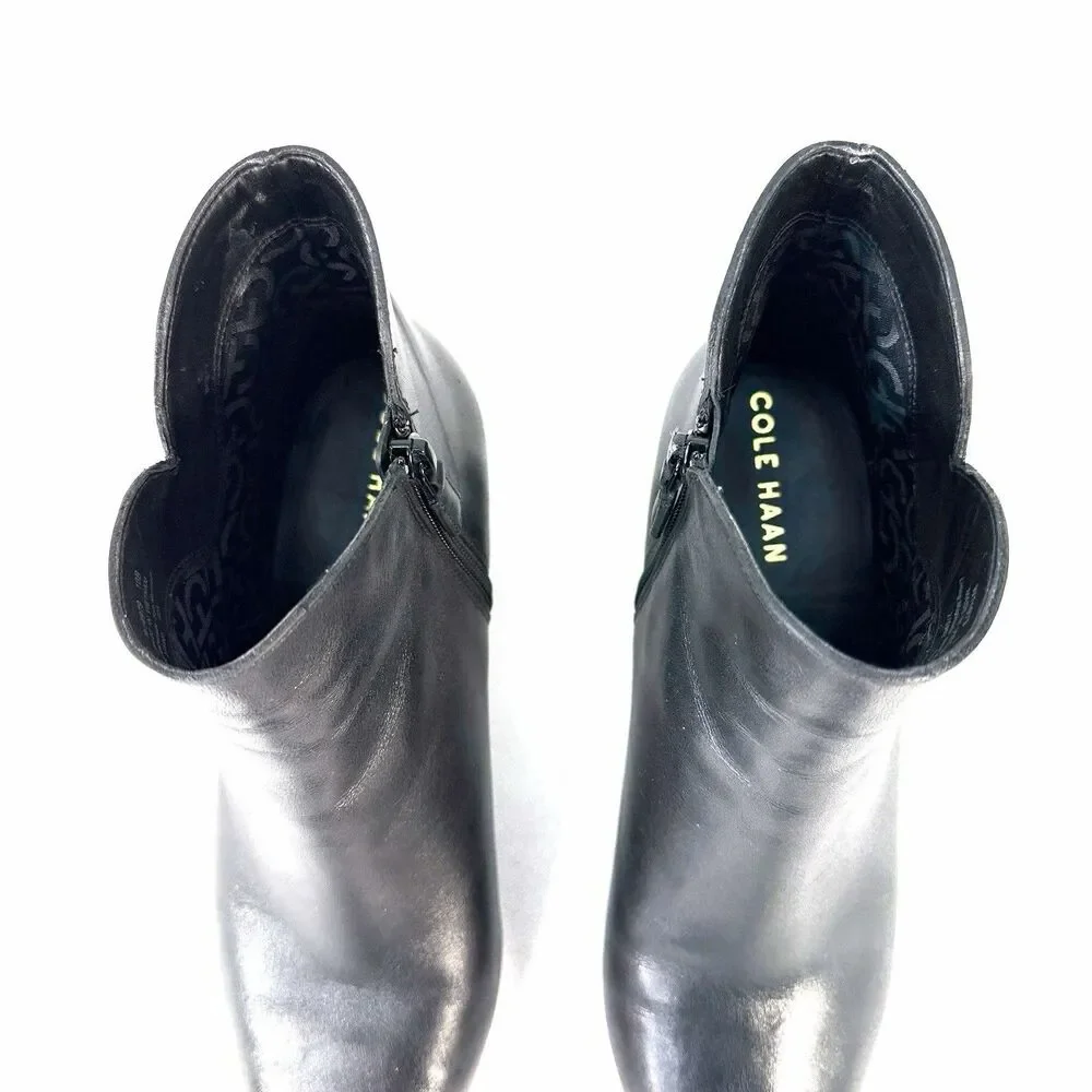 Cole Haan Elyse W14979-001 Boots Women's US 10B Black Leather Block Heel